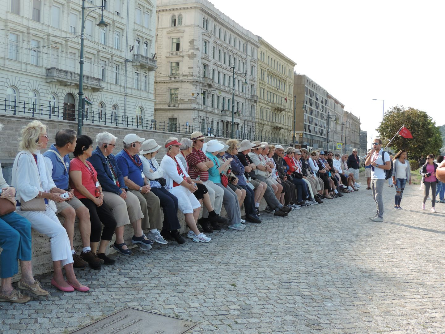 Learning about the "Shoes on the Danube" memorial in Budapest.