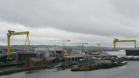 Belfast Docks, with Samson and Goliath, the famous Belfast gantry crane giants.