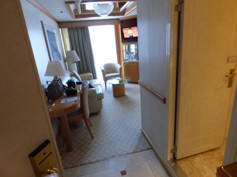 Entryway to cabin, toilet door is open on the right