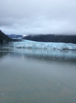 Cruise Bay glacier from cabin.  Note for perspective the ship in picture
