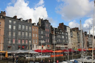 Honfleur waterfront with cafes & shops