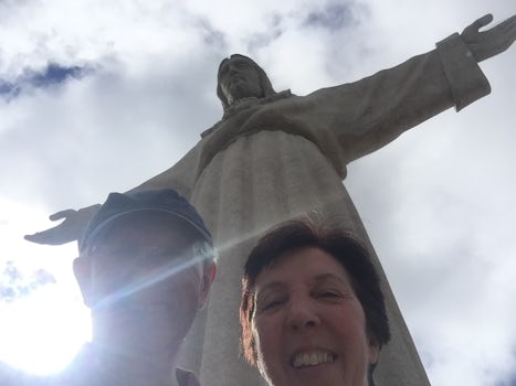 At the Christ the King statue in Lisbon. Took the ferry across the river. Then the bus to the statue. Excellent morning out.