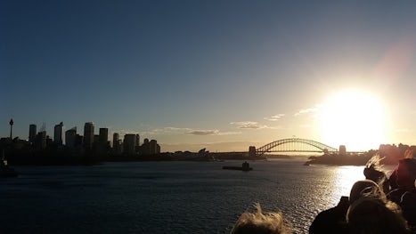Leaving Sydney harbor. Beautiful sunset moment.