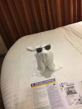 Our cabin attendant wowed us with his creations of animals from towels