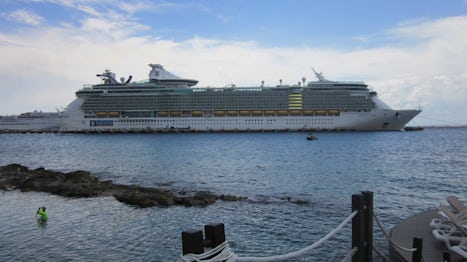 Our view of ship from beach resort Grand Park Royal in Cozumel.