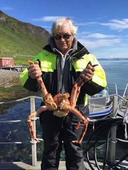 Crab Safari in Honnigsvag with Justin Z. Holding up one of the 13 King crab