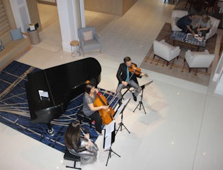 The main atrium with the classical trio playing during cocktail hour