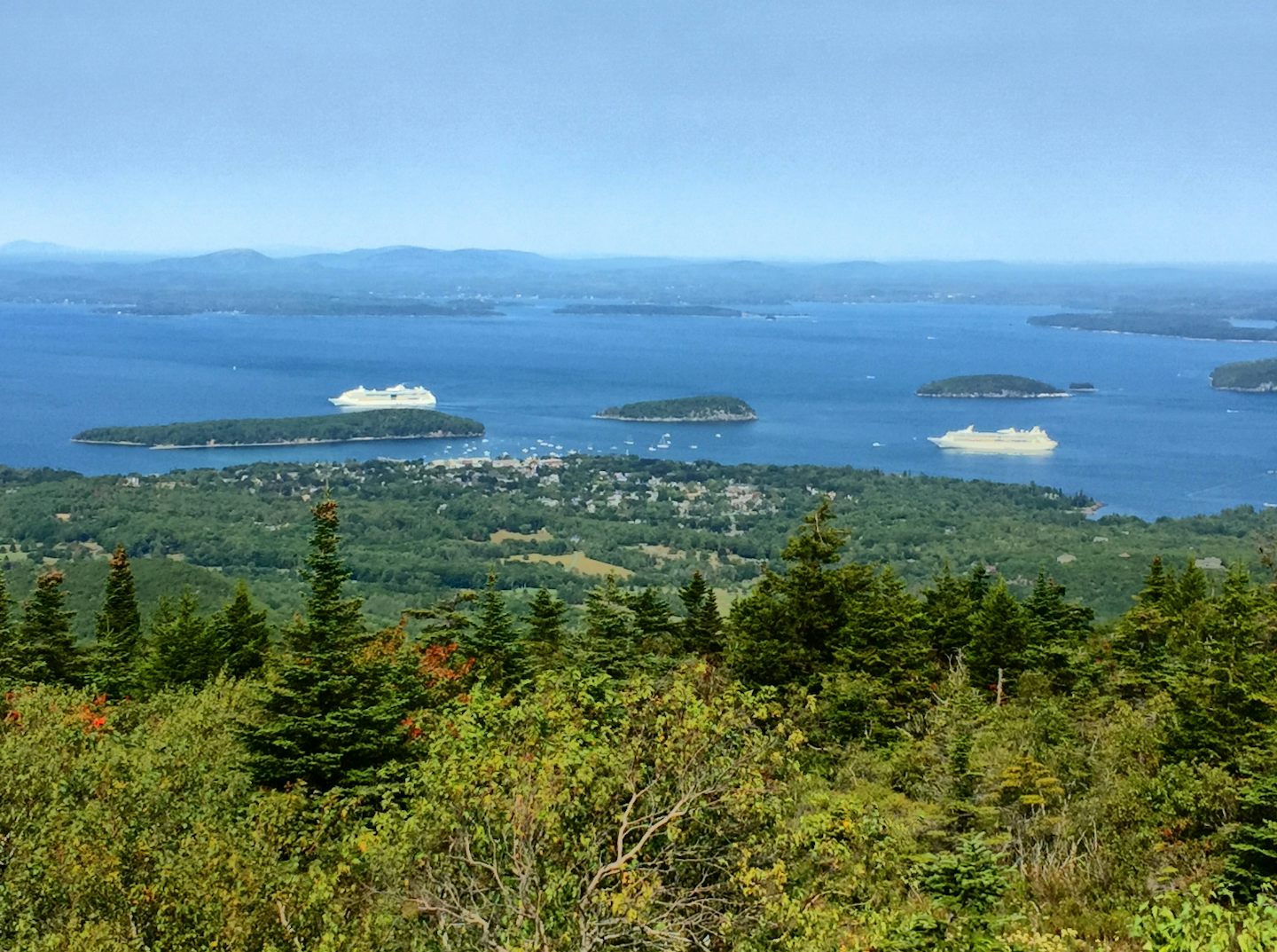 View from top of Cadillac Mountain in Acadia National Park. Our ship on rig