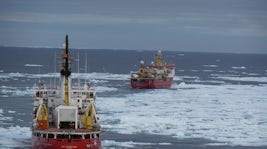 The Shackleton and a Canadian Coast Guard ice breaker ahead of us cutting a