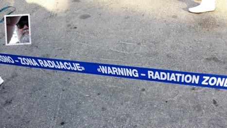 The caution tape that held us back from the buses in Bar.