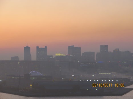Boston at sunset and incoming fog