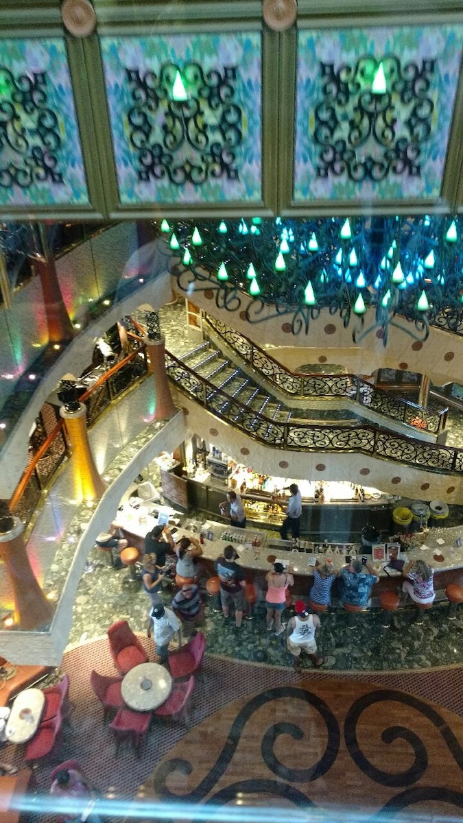 Looking down into the lobby on Carnival Liberty