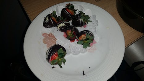 This is how a "gift" of a plate of chocolate covered strawberries w