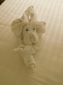 The daily towel display by the cabin stewards will bring a smile to your fa