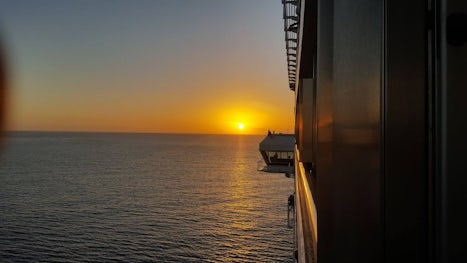 Beautiful Sunset from our balcony looking toward the front of the ship