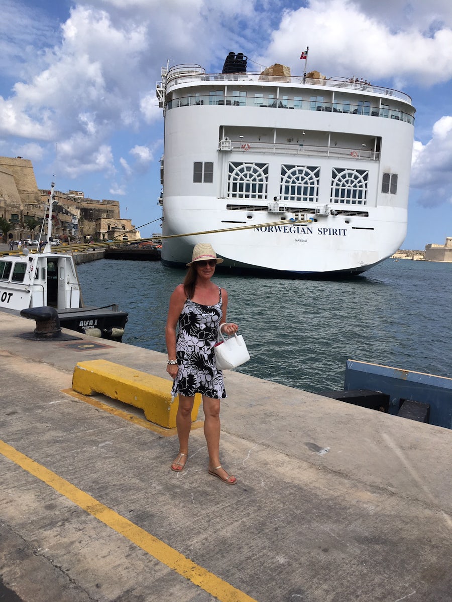 In front of the spirit in Malta Valletta. It was a lovely approach to the port. Had a lovely time there.