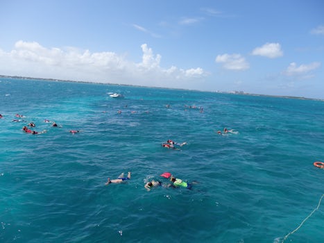 Snorkeling with Rainbow Reef Snorkel in Nassau - love the blue blue water!