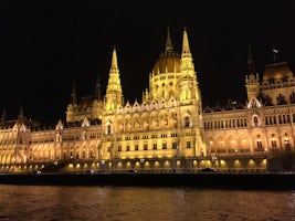 Parliament Building in Budapest at night.