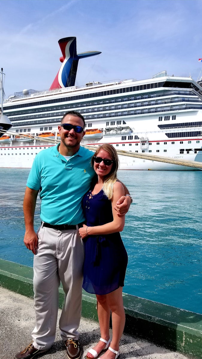 My girlfriend and I at port in Nassau the day of her cousin's weeding c