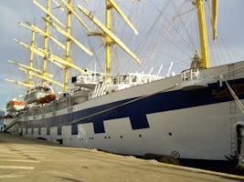 Royal Clipper in dock.  Most of the time you enter by Tender, even with lug