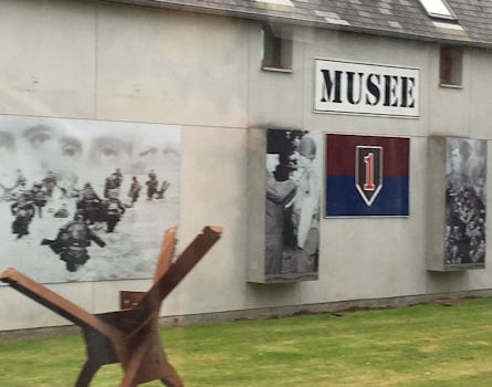 Noting the appreciation still held for the Allied forces at Normandy. Taken from the bus.
