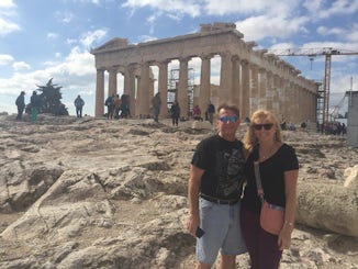 My husband and I in front of the Parthenon.