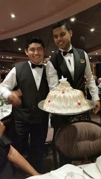 Wait staff with the Baked Alaska cake