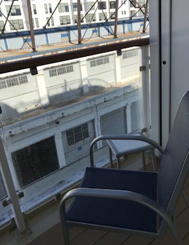 Our balcony, facing Boston port. Just arrived on board.