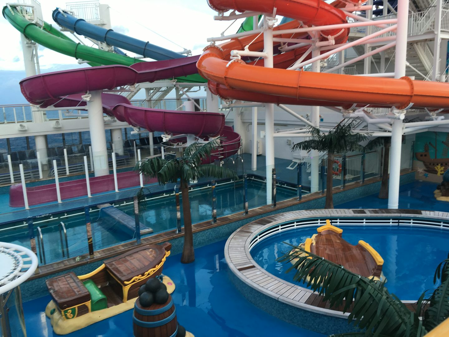 Water slides for the kids and adults and a splash pad for the younger ones.