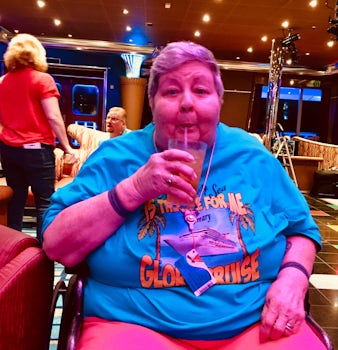 Me having another sip!!! More music by the Incredible Bandsters!! Very nice ship entertainment.