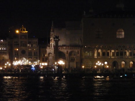 Sailing past St. Mark's Square area in Venice during sail away.