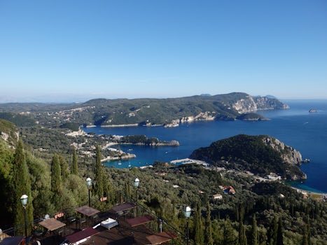 View on excursion on Corfu island to Palaiokastritsa resort area.