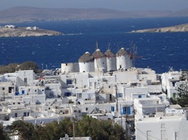 Mykonos (on our own) - View of the windmills and islands.