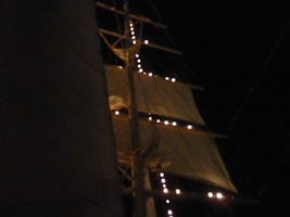 View of sails at night.