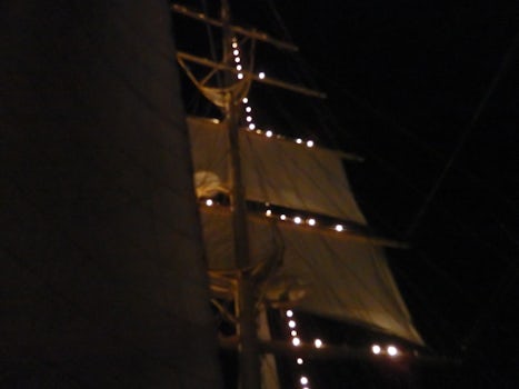 View of sails at night.