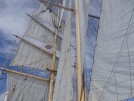 View of sails while sailing under sail power only.