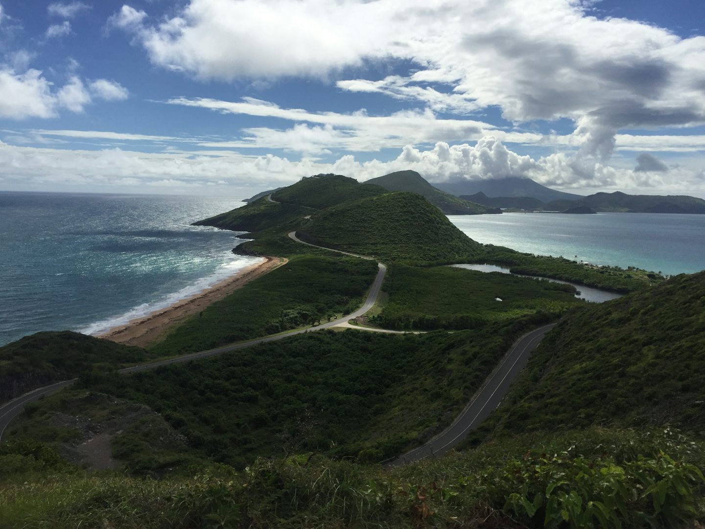 Atlantic on the left and Caribbean on the right from hill top on St. Kitts.