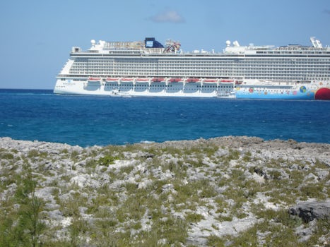 The ship at anchor in Great Stirrup Cay, Bahamas