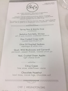 Chef's Table menu