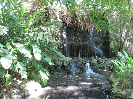 Beautiful waterfall and gardens at the entrance to Gumbalimba nature park,