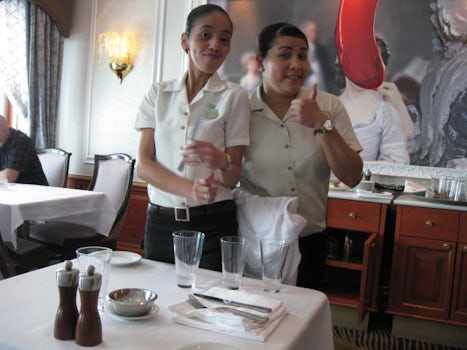 Back on the ship, dinner service with a smile! Venetian main dining hall
