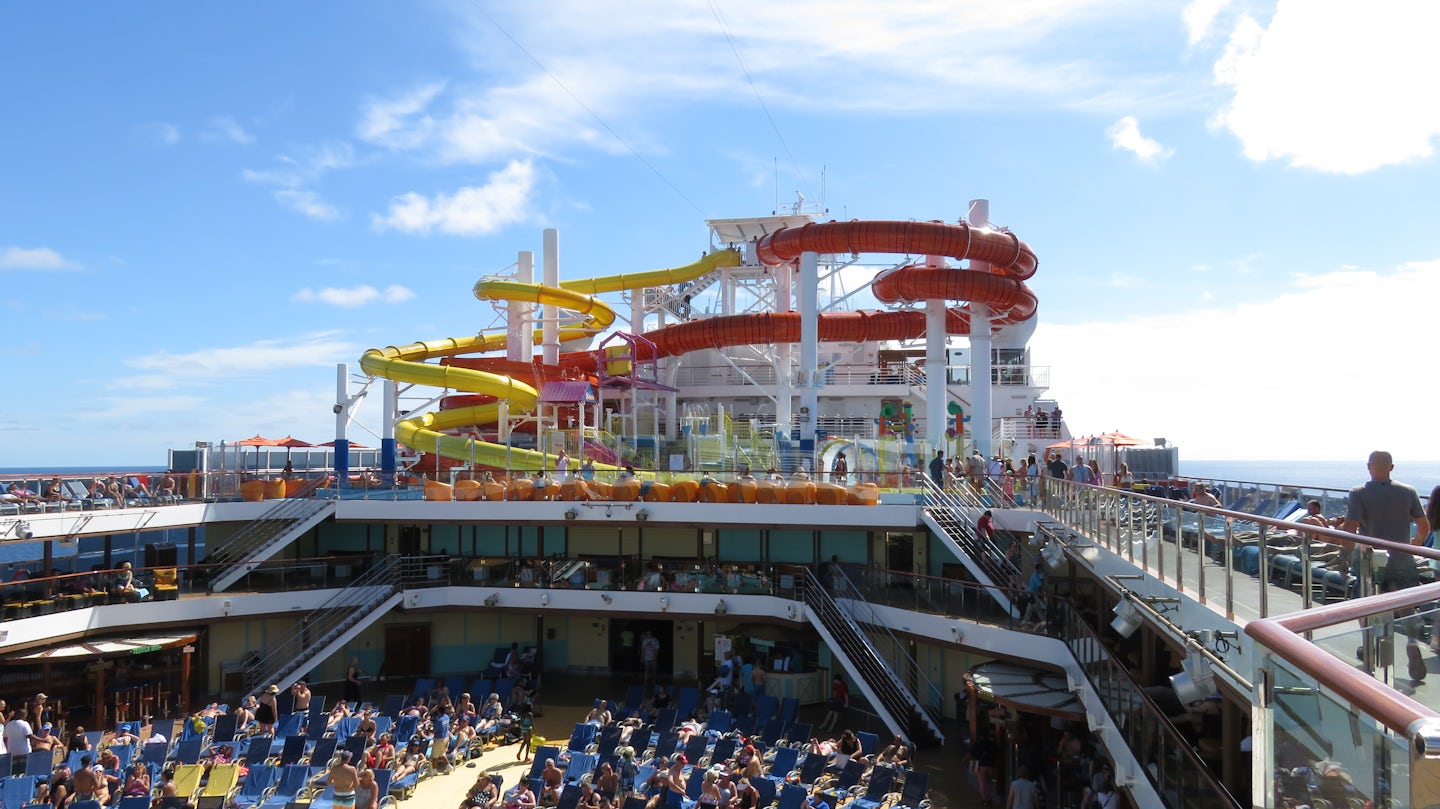 View of ship's water slides.