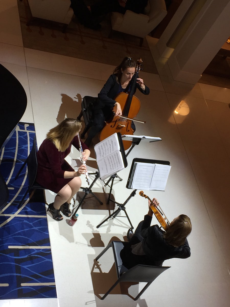 Shipboard classic music trio (here in the main atrium) rotates with piano s