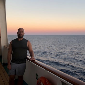 Enjoying the sunset from deck 6