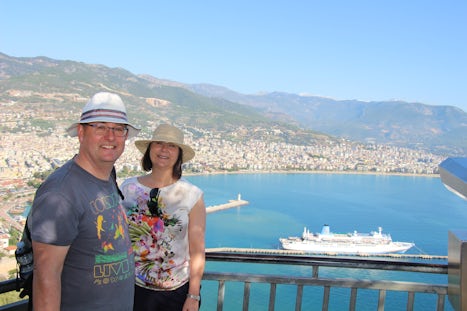 Alanya - taken from halfway up to the castle showing the ship in the bay be