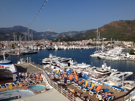 Stern of the ship with Marmaris beyond