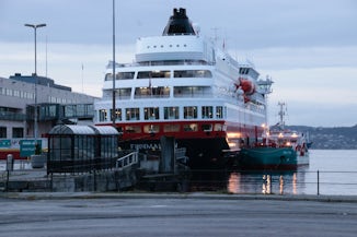 MS Finnmarken prior to boarding in Bergen.