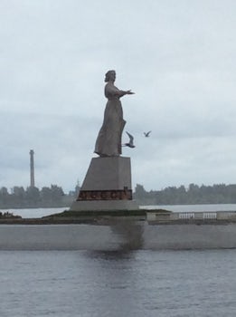 Mother Volga statue in the river.