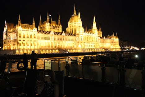 The Parliament building at night as we set sail