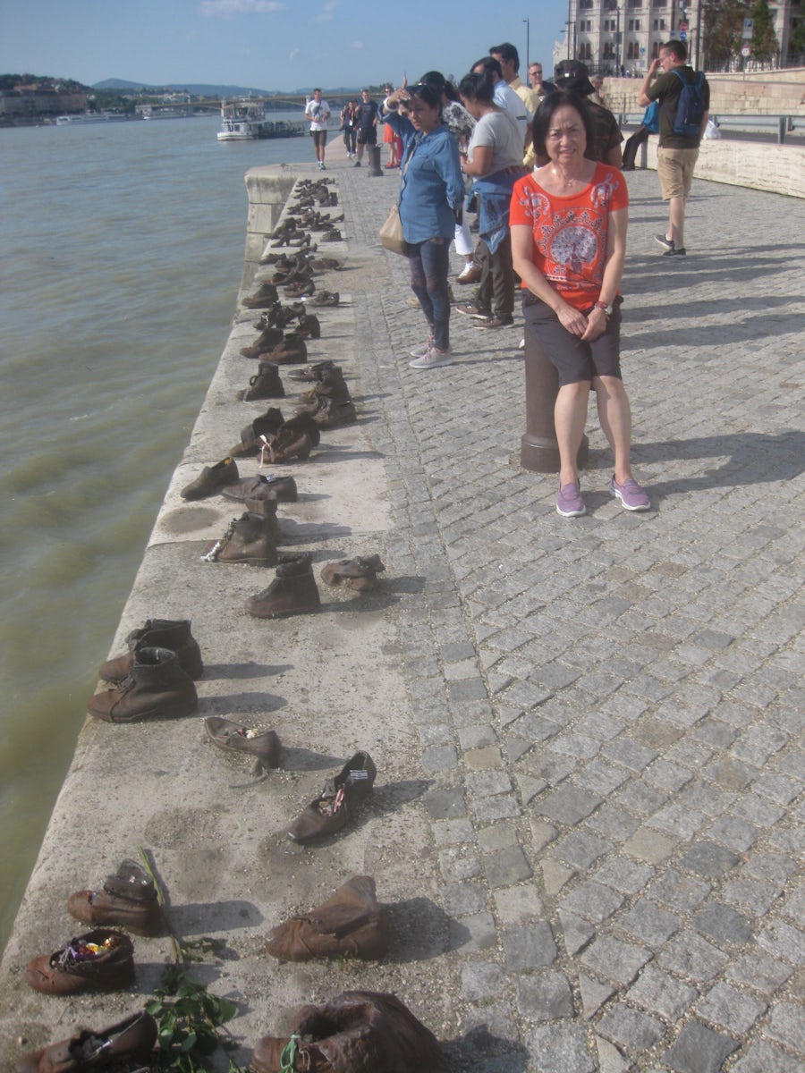 Shoes of assassinated Jews on the sea wall Budapest